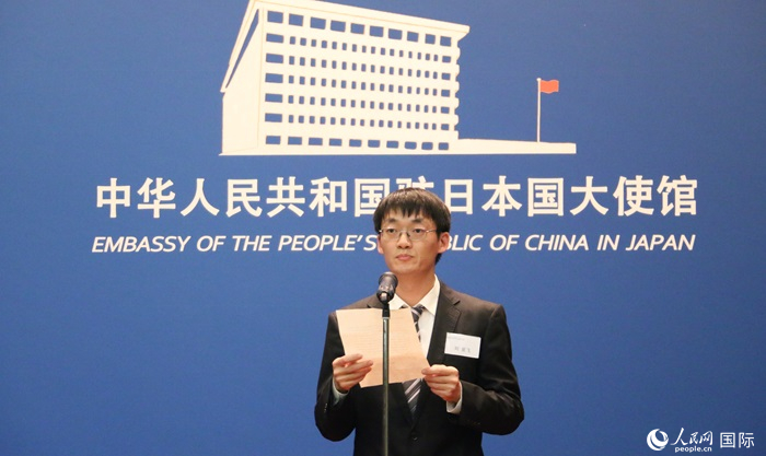 獲獎學(xué)生代表、大阪大學(xué)博士生劉亞飛發(fā)表感言。人民網(wǎng) 許可攝