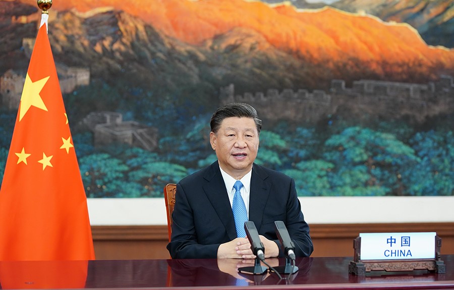 2020年9月22日，國家主席習近平在第七十五屆聯(lián)合國大會一般性辯論上發(fā)表重要講話。新華社記者 鞠鵬 攝