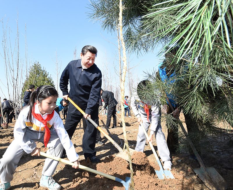 2015年4月3日，習(xí)近平總書(shū)記同大家一起植樹(shù)。