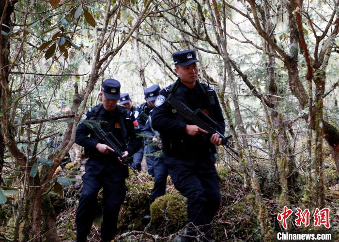 山南邊境管理支隊(duì)玉麥邊境派出所民警在邊境原始森林里開展邊境巡邏。　鄭琦山 攝